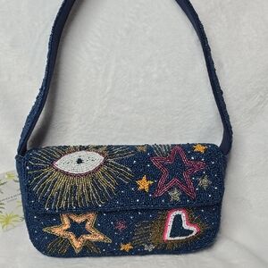 Embellished Blue Beaded Shoulder Bag